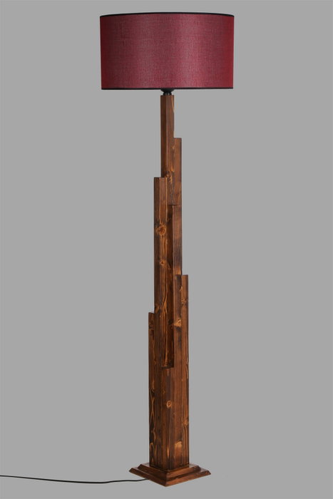 Opviq Lámpara de Pie de Madera Nogal con Pantalla Rojo Burdeos Opviq Lámpara de Pie de Madera Nogal con Pantalla Rojo Burdeos